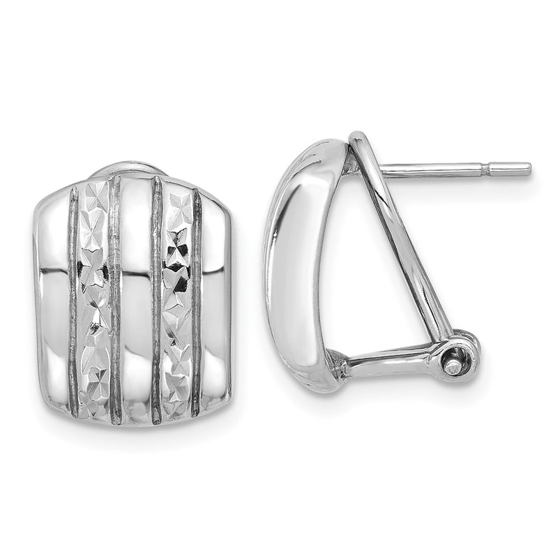 Sterling Silver Rhodium Plated Polished and Textured Omega Back Earrings