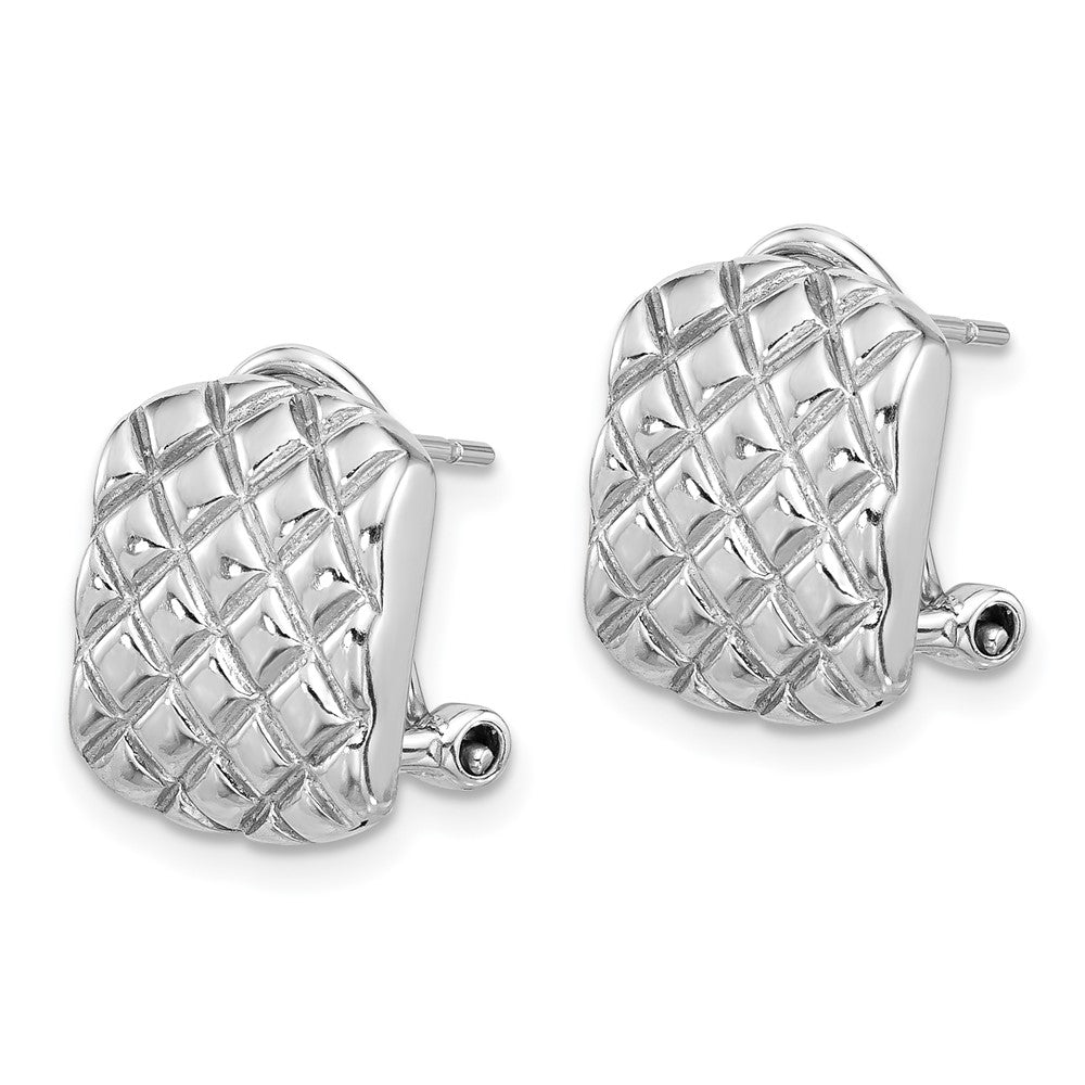 Sterling Silver Rhodium Plated Polished and Patterned Omega Back Earrings