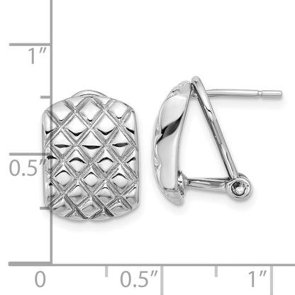 Sterling Silver Rhodium Plated Polished and Patterned Omega Back Earrings