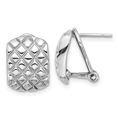 Sterling Silver Rhodium Plated Polished and Patterned Omega Back Earrings