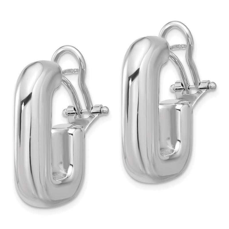 Sterling Silver Rhodium Plated Polished J-Hoop Omega Back Post Earrings