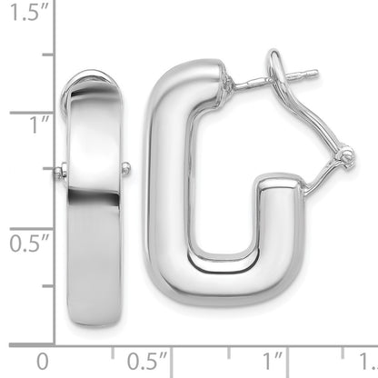 Sterling Silver Rhodium Plated Polished J-Hoop Omega Back Post Earrings