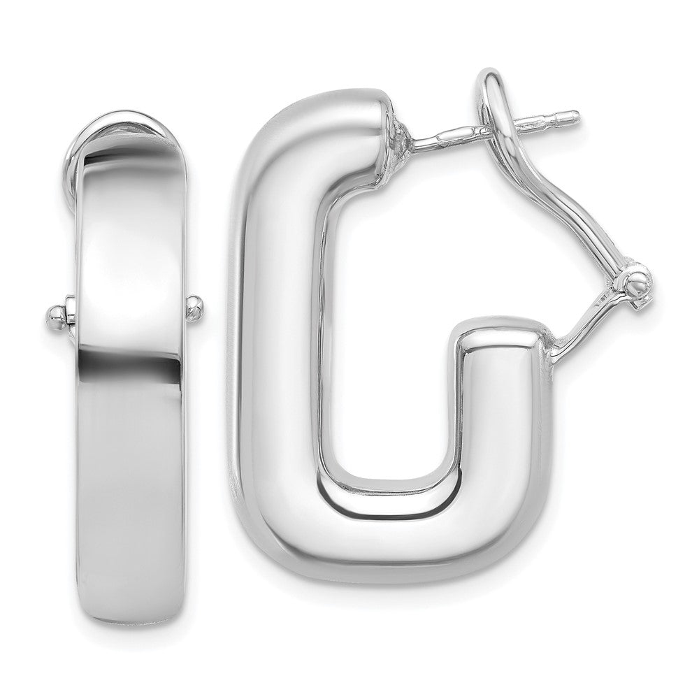 Sterling Silver Rhodium Plated Polished J-Hoop Omega Back Post Earrings