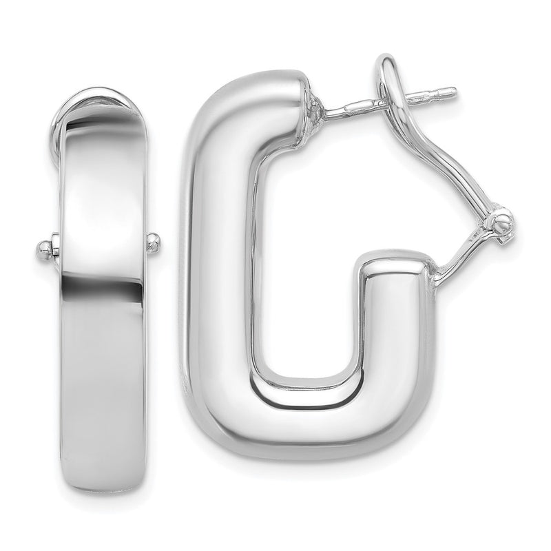 Sterling Silver Rhodium Plated Polished J-Hoop Omega Back Post Earrings