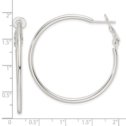 Sterling Silver Polished 41x2mm Omega Back Round Hoop Earrings