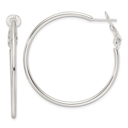 Sterling Silver Polished 41x2mm Omega Back Round Hoop Earrings