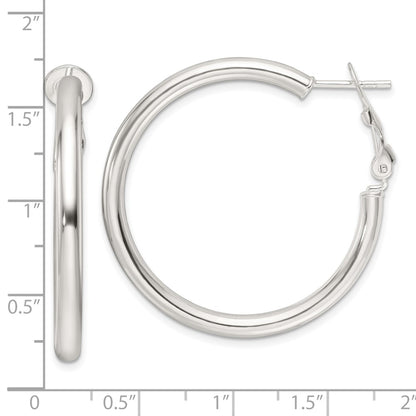 Sterling Silver Polished 3.25mm Omega Back Round Hoop Earrings