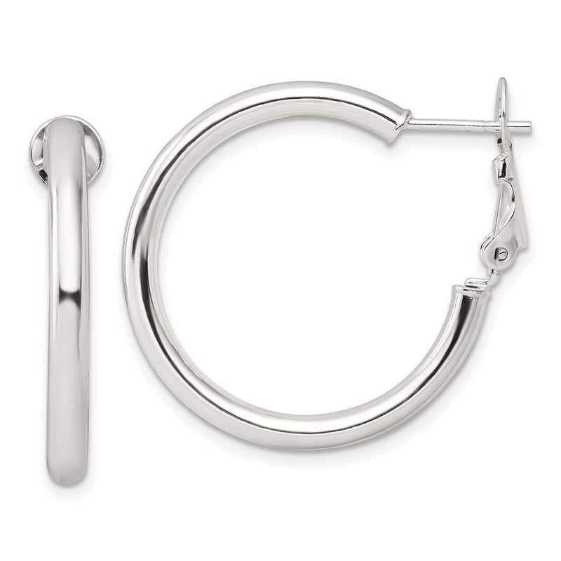Sterling Silver Polished 3.25mm Omega Back Round Hoop Earrings