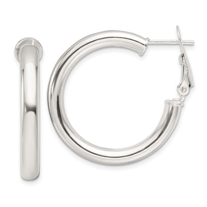 Sterling Silver Polished 30x4mm Omega Back Round Hoop Earrings