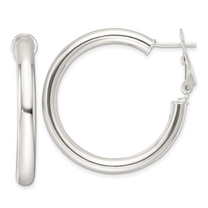 Sterling Silver Polished 4mm Omega Back Round Hoop Earrings