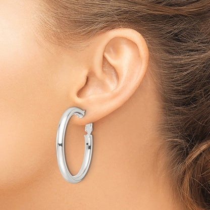 Sterling Silver Polished 40x4mm Omega Back Round Hoop Earrings