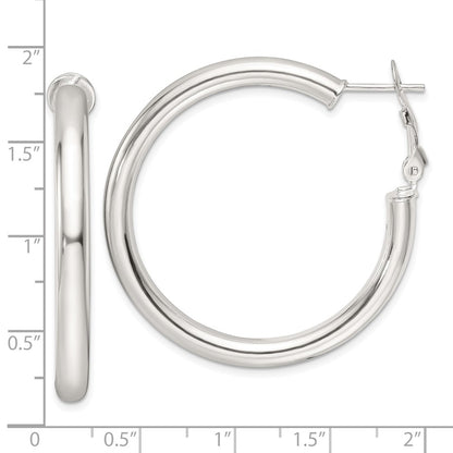 Sterling Silver Polished 40x4mm Omega Back Round Hoop Earrings