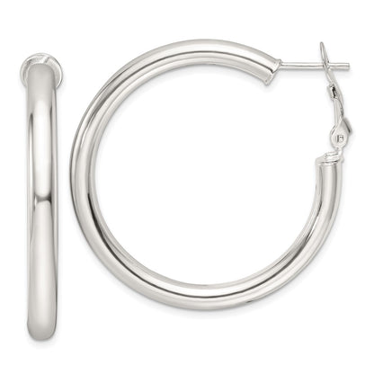 Sterling Silver Polished 40x4mm Omega Back Round Hoop Earrings