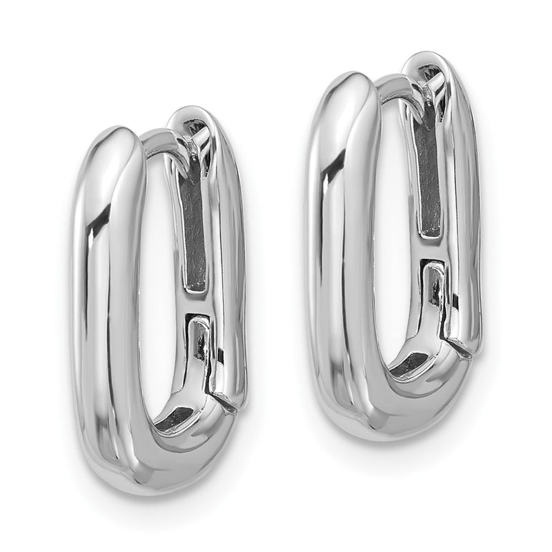 Sterling Silver Rhodium-Plated Rounded Edge Square Hinged Hoop Earrings