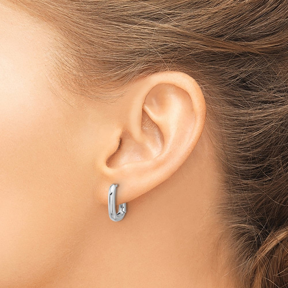 Sterling Silver Rhodium-Plated Rounded Edge Square Hinged Hoop Earrings
