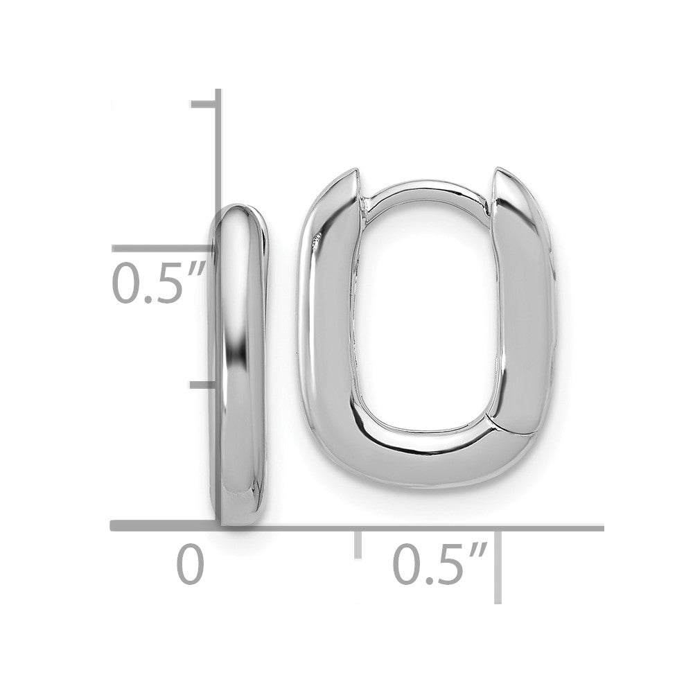 Sterling Silver Rhodium-Plated Rounded Edge Square Hinged Hoop Earrings