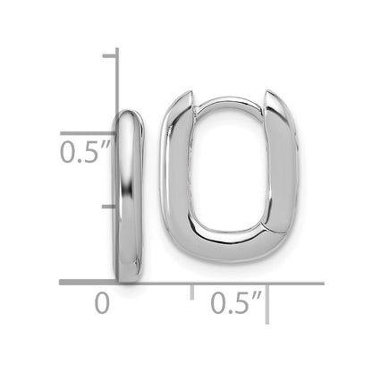 Sterling Silver Rhodium-Plated Rounded Edge Square Hinged Hoop Earrings