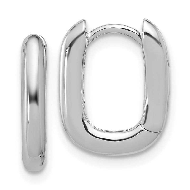 Sterling Silver Rhodium-Plated Rounded Edge Square Hinged Hoop Earrings