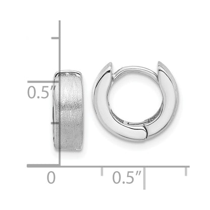 Sterling Silver Rhodium-Plated Brushed 4x13mm Hinged Hoop Earrings