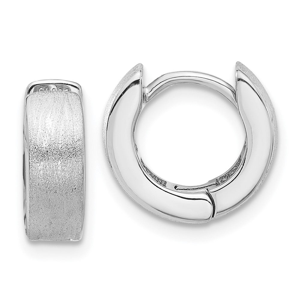 Sterling Silver Rhodium-Plated Brushed 4x13mm Hinged Hoop Earrings