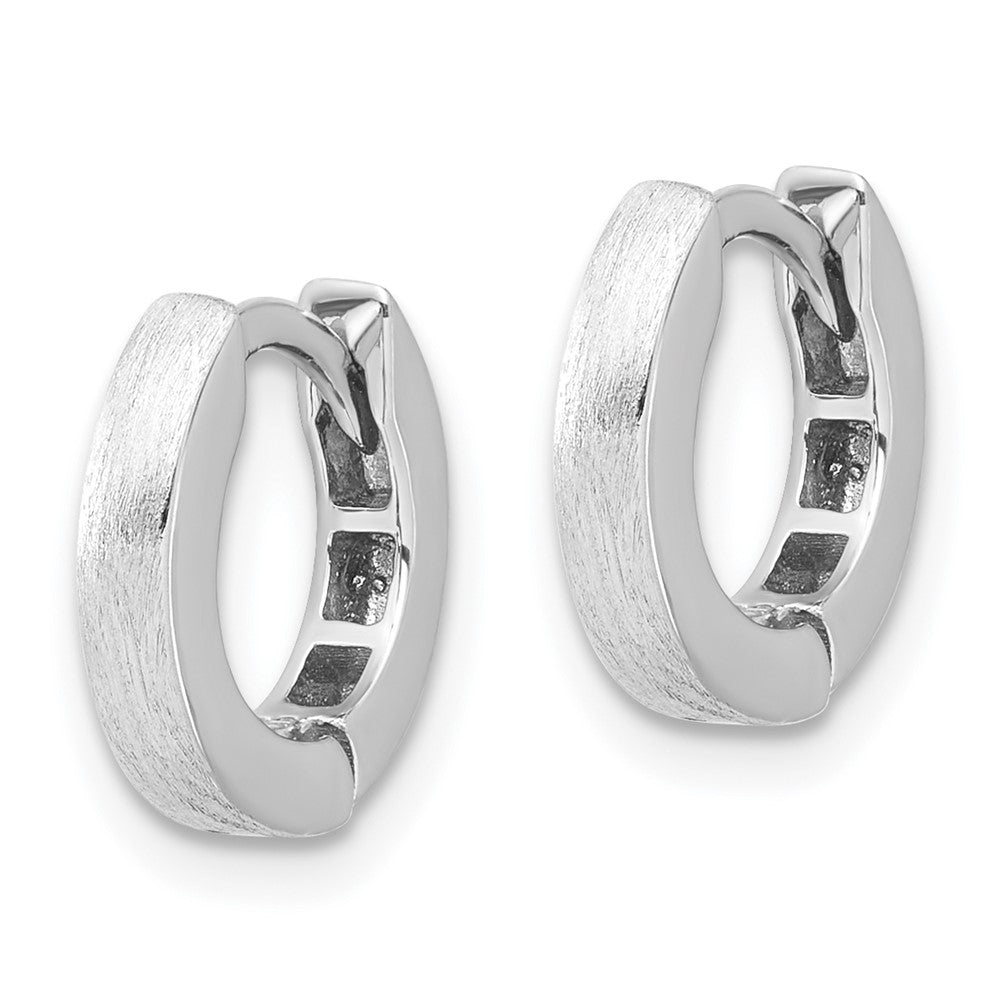 Sterling Silver Rhodium-Plated Brushed 3x13mm Hinged Hoop Earrings