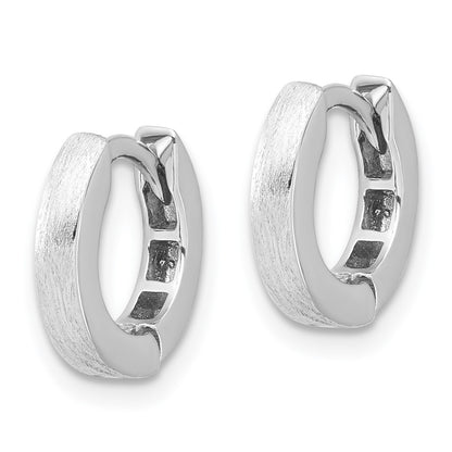 Sterling Silver Rhodium-Plated Brushed 3x13mm Hinged Hoop Earrings