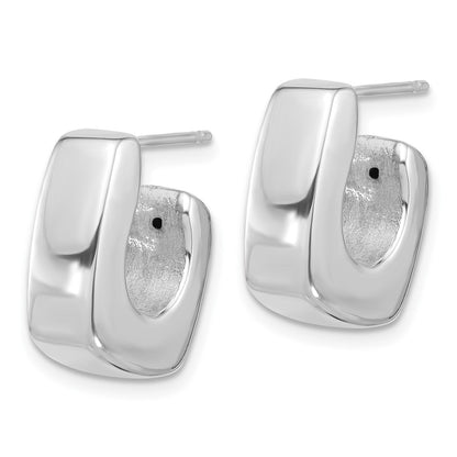 Sterling Silver Rhodium-Plated Polished Square C-Hoop Post Earrings