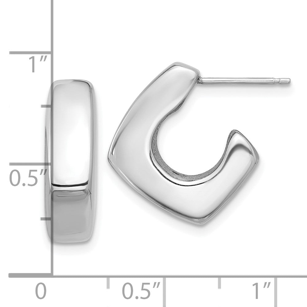 Sterling Silver Rhodium-Plated Polished Square C-Hoop Post Earrings