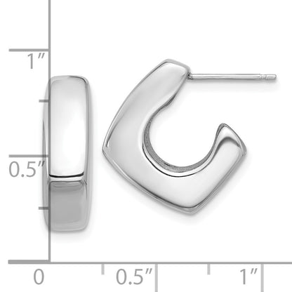Sterling Silver Rhodium-Plated Polished Square C-Hoop Post Earrings