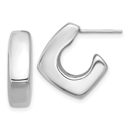 Sterling Silver Rhodium-Plated Polished Square C-Hoop Post Earrings