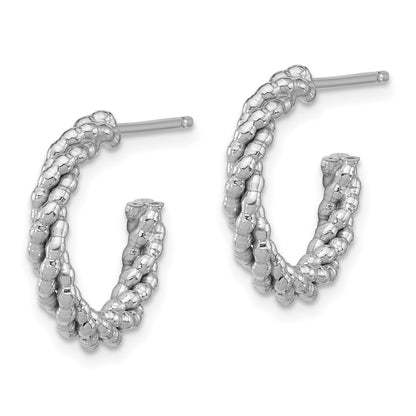 Sterling Silver Rhodium-Plated Textured Twisted C-Hoop Earrings