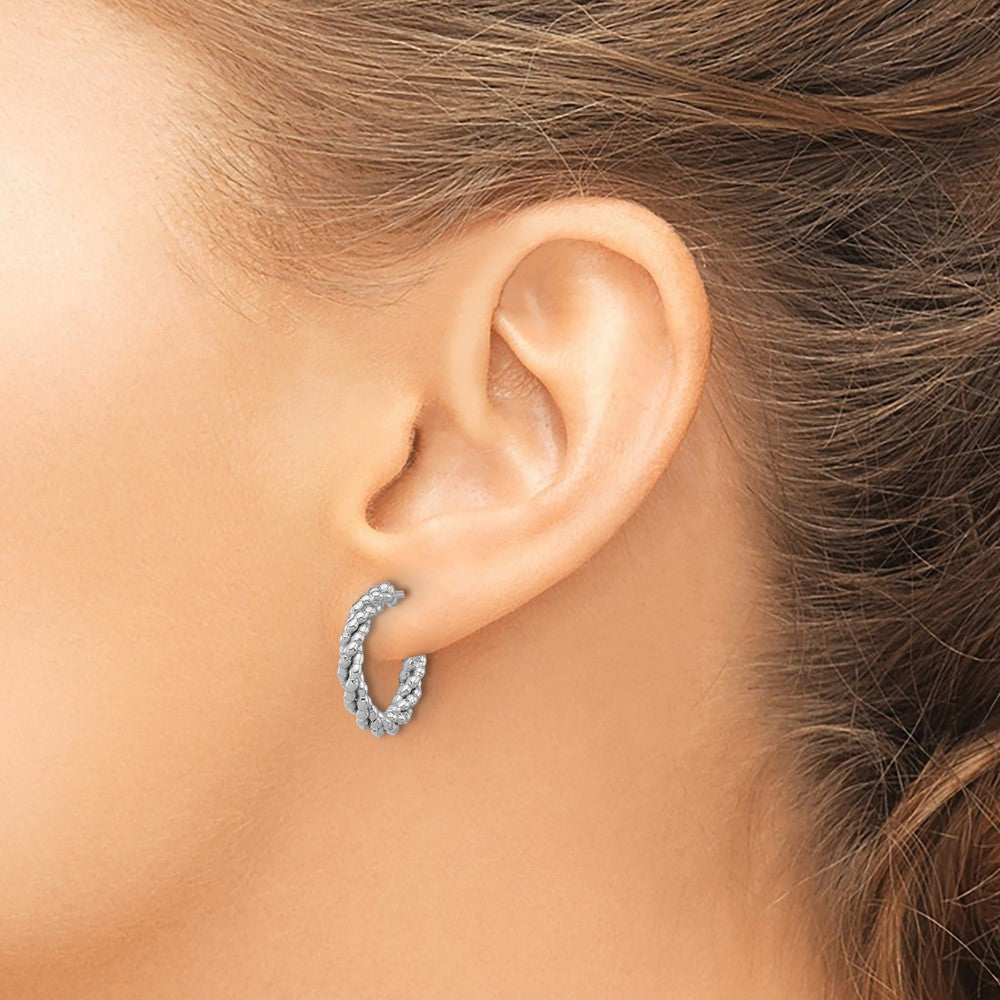 Sterling Silver Rhodium-Plated Textured Twisted C-Hoop Earrings