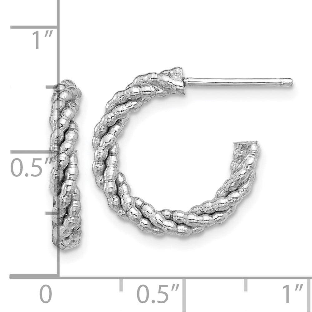 Sterling Silver Rhodium-Plated Textured Twisted C-Hoop Earrings