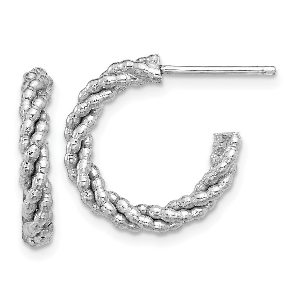 Sterling Silver Rhodium-Plated Textured Twisted C-Hoop Earrings