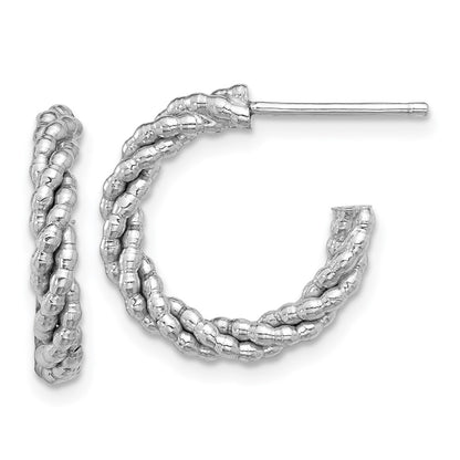 Sterling Silver Rhodium-Plated Textured Twisted C-Hoop Earrings