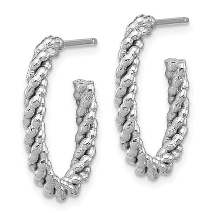 Sterling Silver Rhodium-Plated Textured Twisted Oval J-Hoop Earrings