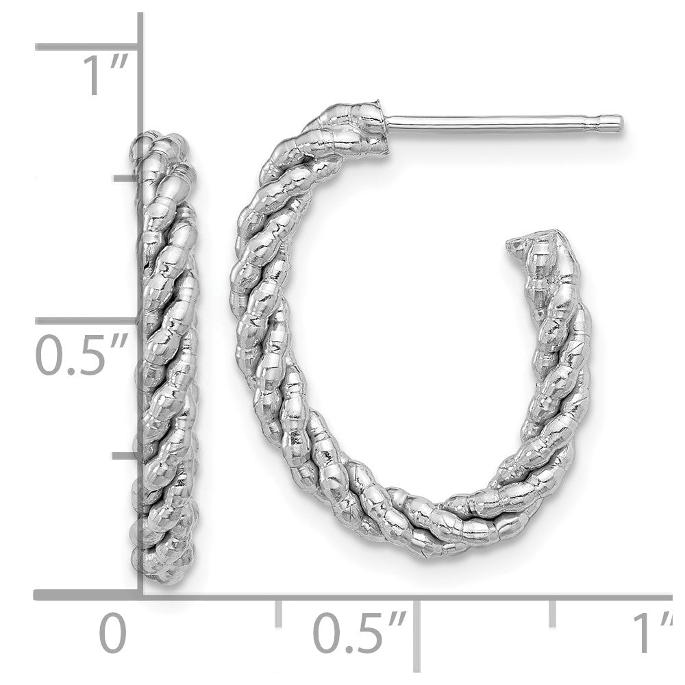 Sterling Silver Rhodium-Plated Textured Twisted Oval J-Hoop Earrings
