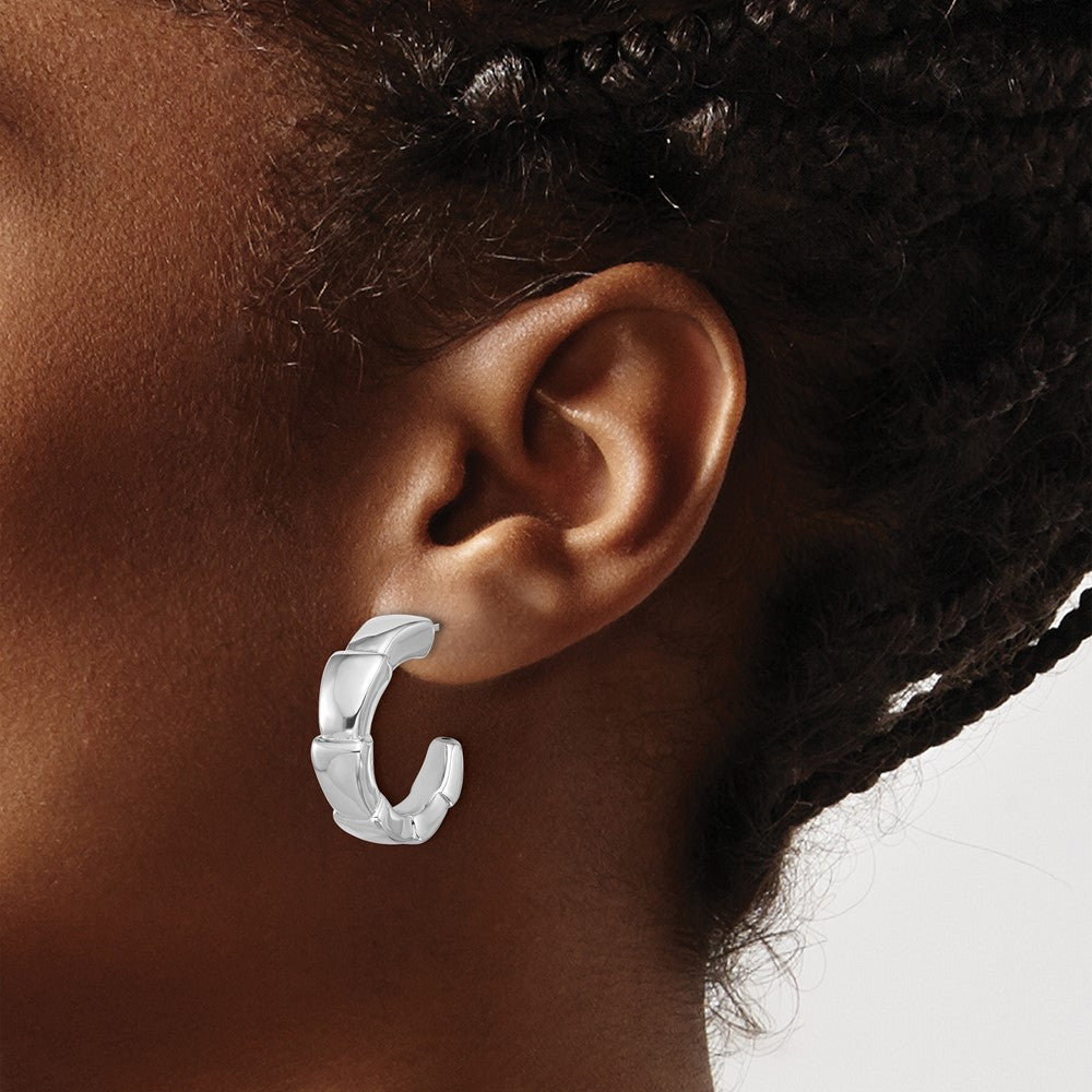 Sterling Silver Rhodium-Plated Polished Hoop Post Earrings