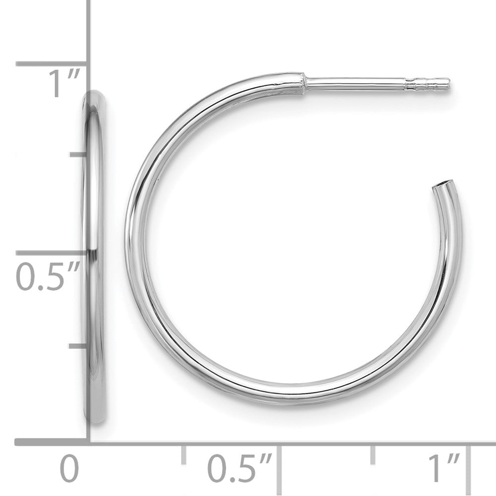 Sterling Silver Rhodium-Plated Polished Hollow Tube C-Hoop Earrings