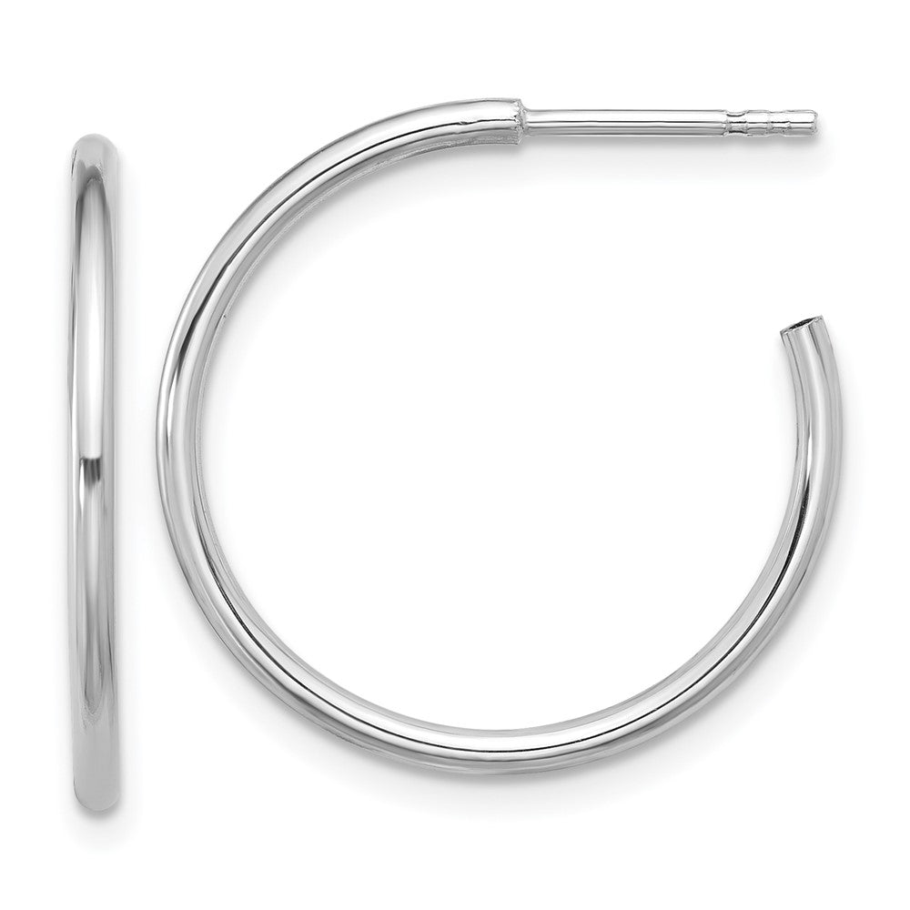 Sterling Silver Rhodium-Plated Polished Hollow Tube C-Hoop Earrings