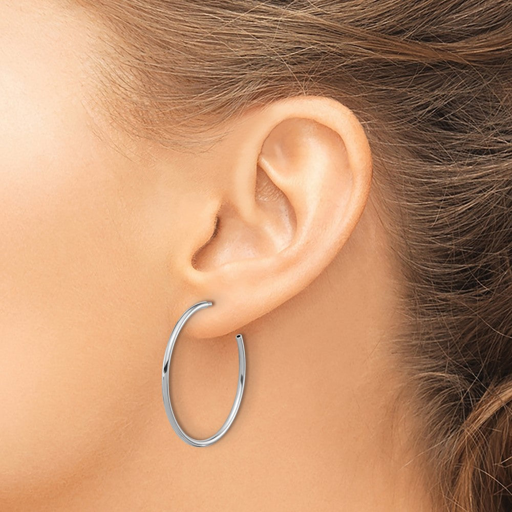 Sterling Silver Rhodium-Plated Polished Hollow Tube C-Hoop Earrings