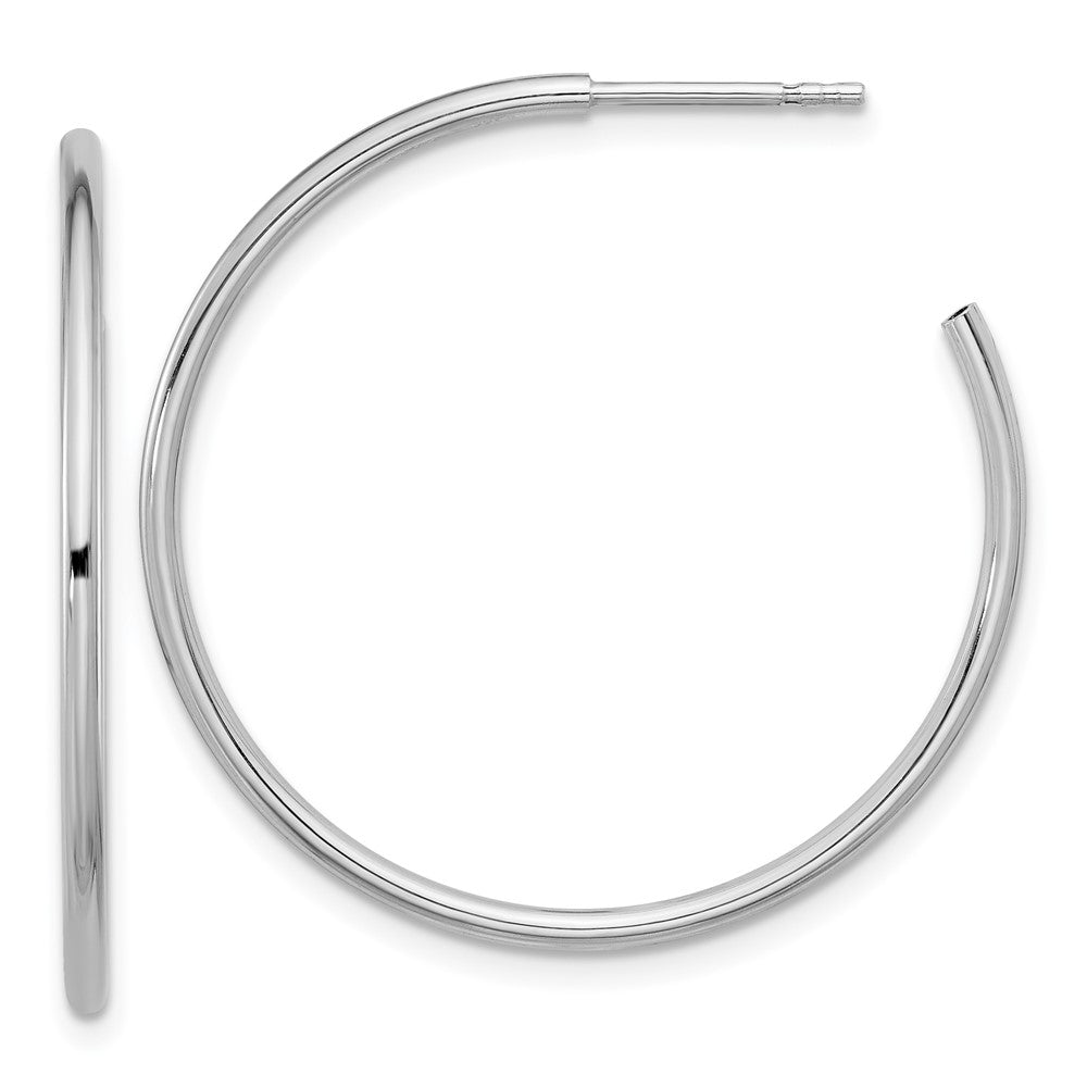 Sterling Silver Rhodium-Plated Polished Hollow Tube C-Hoop Earrings