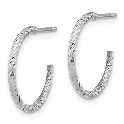 Sterling Silver Rhodium-Plated D/c Hollow Tube C-Hoop Earrings