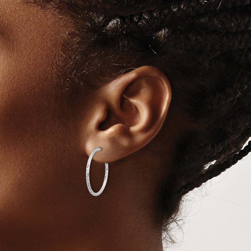 Sterling Silver Rhodium-Plated D/c Hollow Tube C-Hoop Earrings