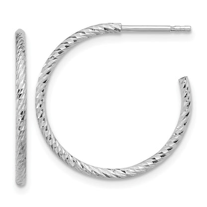 Sterling Silver Rhodium-Plated D/c Hollow Tube C-Hoop Earrings