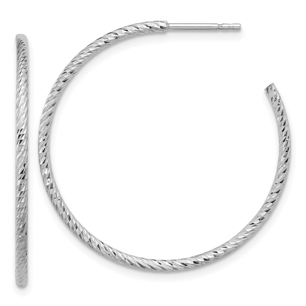 Sterling Silver Rhodium-Plated D/c Hollow Tube C-Hoop Earrings