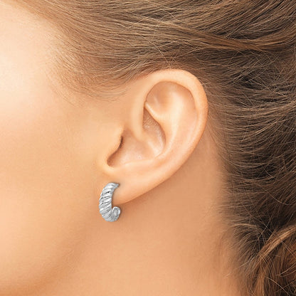 Sterling Silver Rhodium-Plated Scalloped Post Hoop Earrings