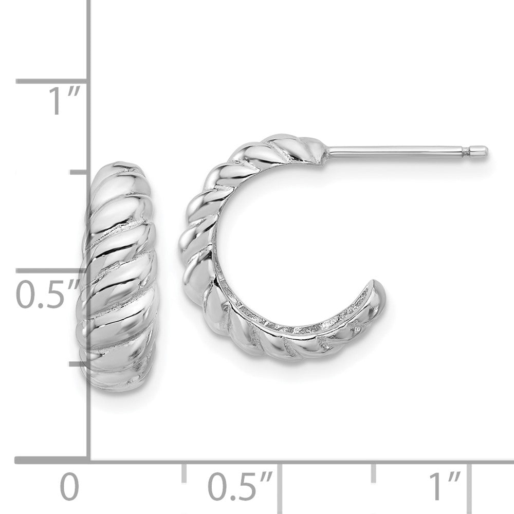 Sterling Silver Rhodium-Plated Scalloped Post Hoop Earrings