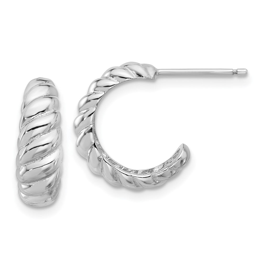 Sterling Silver Rhodium-Plated Scalloped Post Hoop Earrings