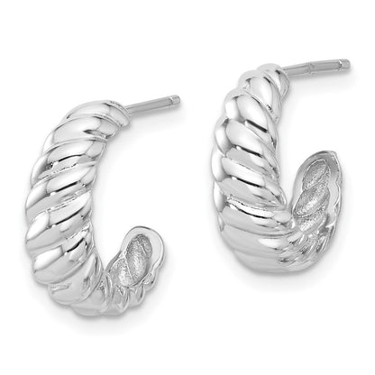 Sterling Silver Rhodium-Plated Scalloped Post Hoop Earrings
